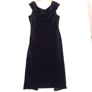 BCBGeneration Velvet Midi Dress‎ Size L Black Sleeveless Soft Glam Formal Chic